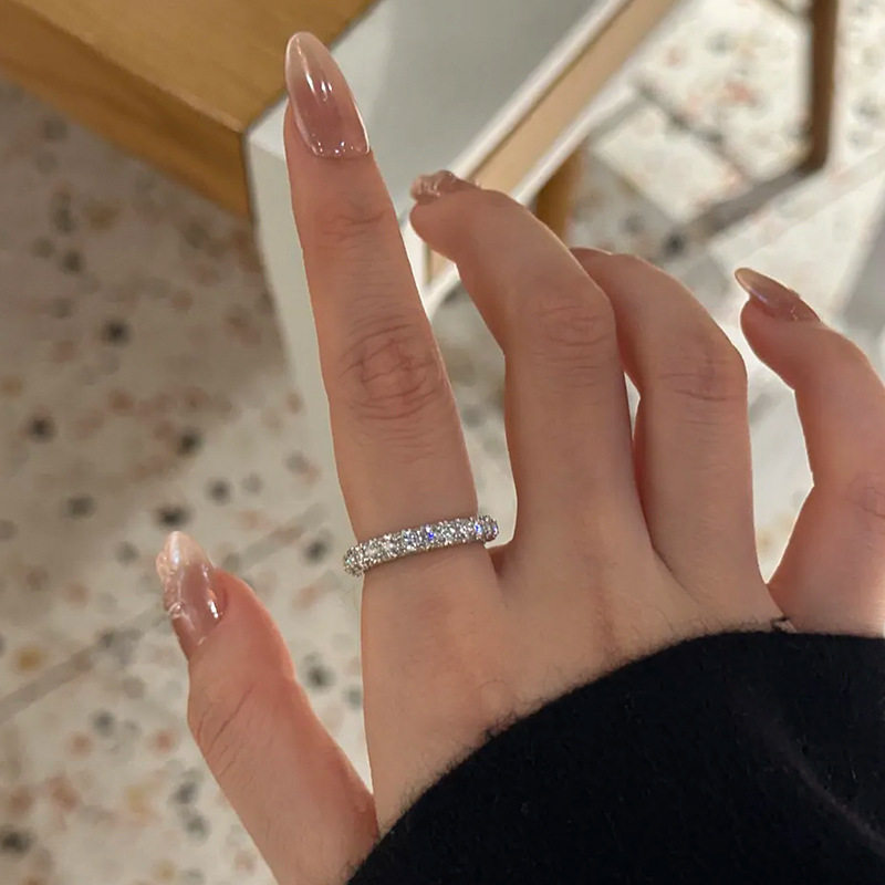 Light Luxury High-end Sense Three-sided Zircon Diamond Ring Women's Niche Unique Exquisite Fashion Commuter All-match Ring Ring