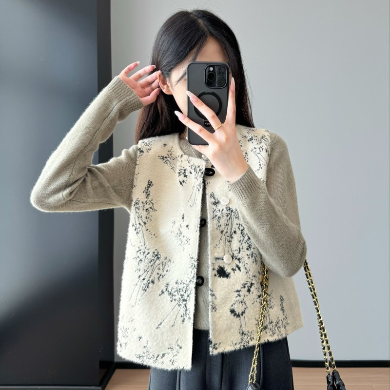 New Chinese style ~ double-sided wearable shell buckle western style jacquard South Korea velvet vest 2024 autumn and winter