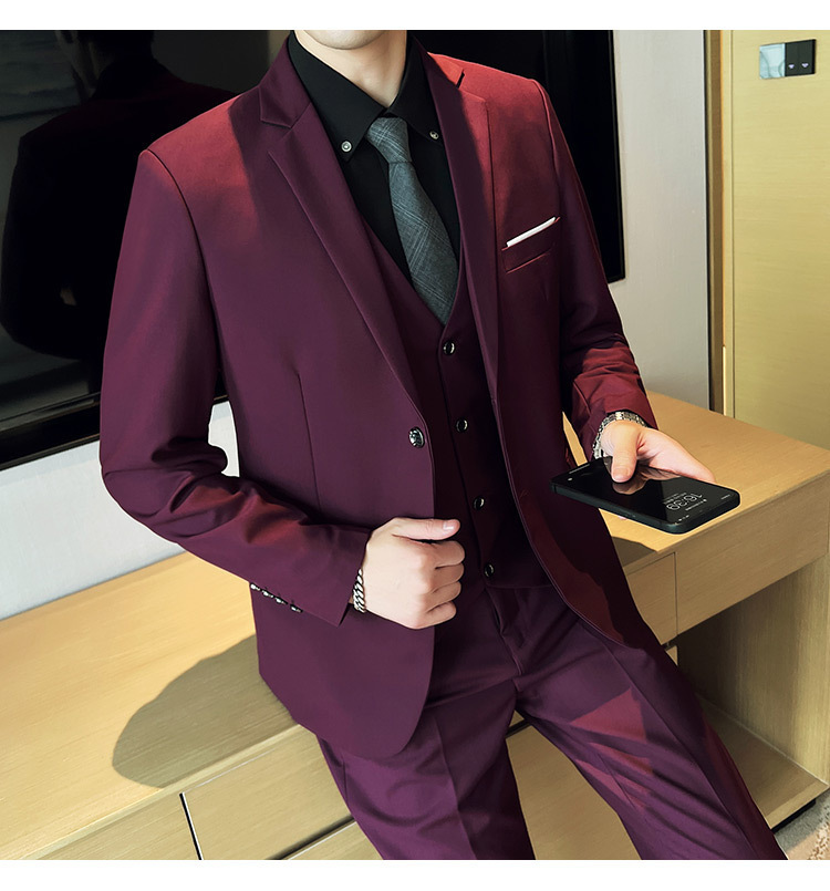 Bộ vest nam ôm dáng ba món phong cách công sở và dự tiệc cưới — Màu xám (áo một nút + áo vest + quần), Màu xanh navy (áo một nút + vest + quần), Màu xám (áo một nút + quần), Màu xám (áo đơn một nút)