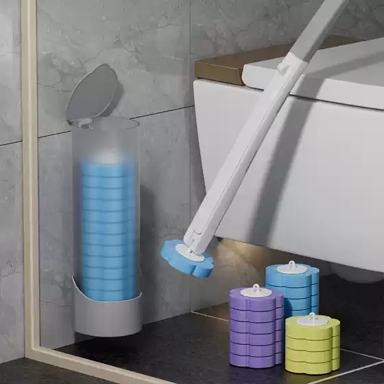 Disposable Toilet Brush Sponge Replacement Head Toilet Cleaning Brush Set No Dead Ends Decontamination Household Disposable Toilet Brush