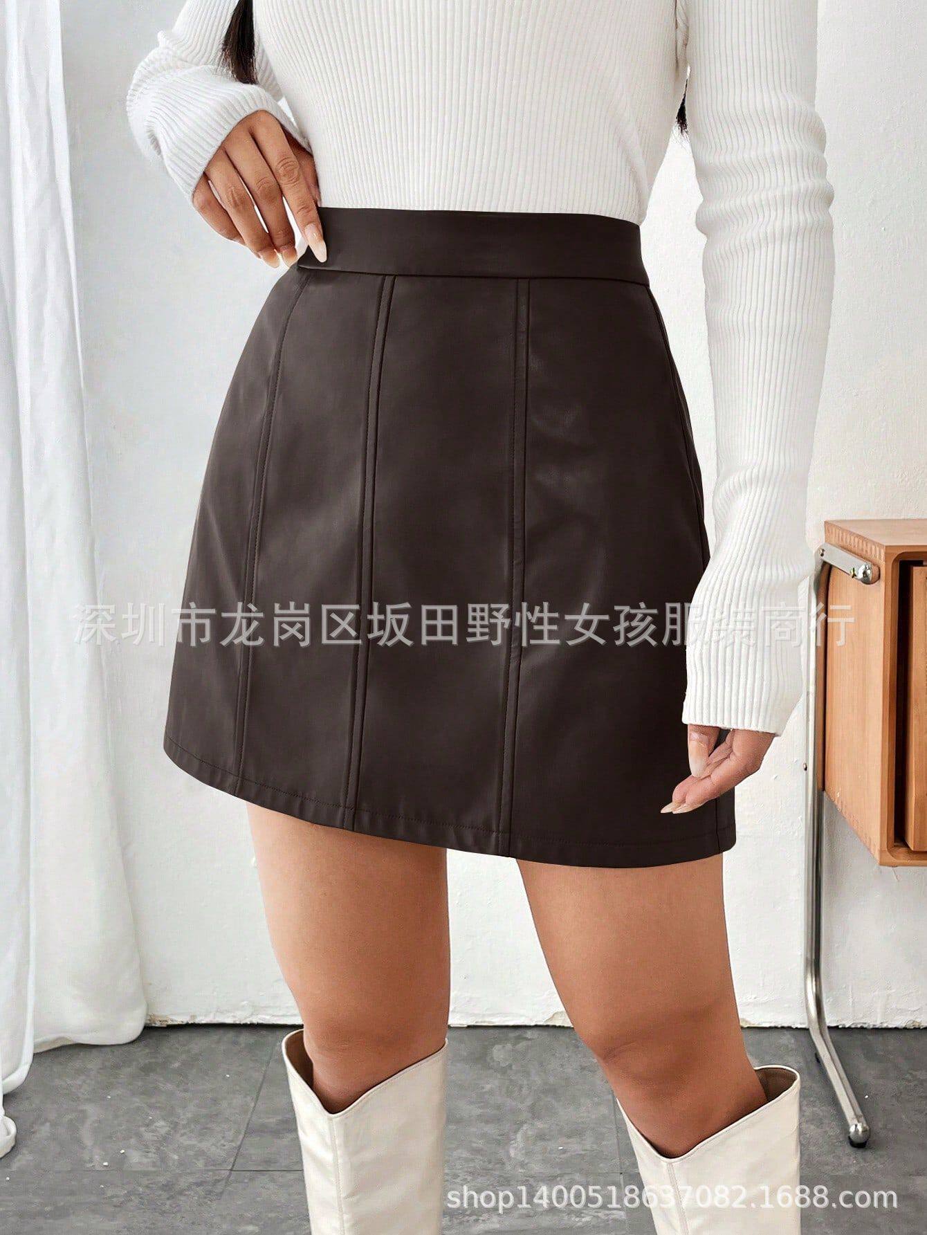 A Line PU Leather Mini Skirt Slim Fit Autumn Winter Style Trendy for Casual Wear Ready to Ship