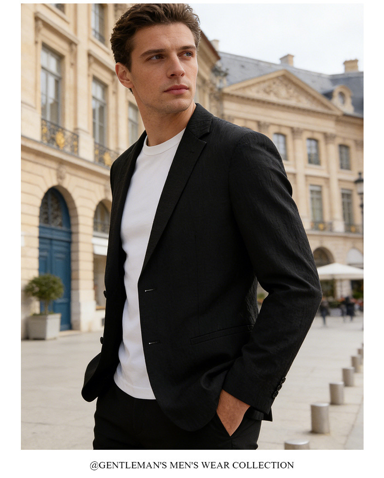 Áo vest nam phong cách casual chất liệu Tencel Lyocell co giãn chống nhăn thoáng khí — màu đen, Màu xanh dương