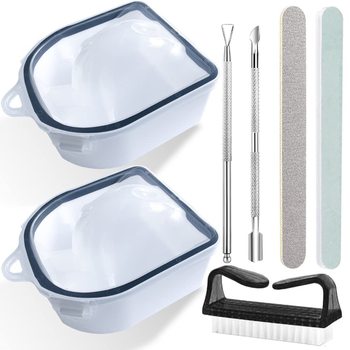 Manicure Tool Set, Nail Remover, Steel Pusher, 7-Piece Set, Double-Layer Hand Soaking Bowl for Nail Removal, Dead Skin Pusher, Small Steel Pusher
