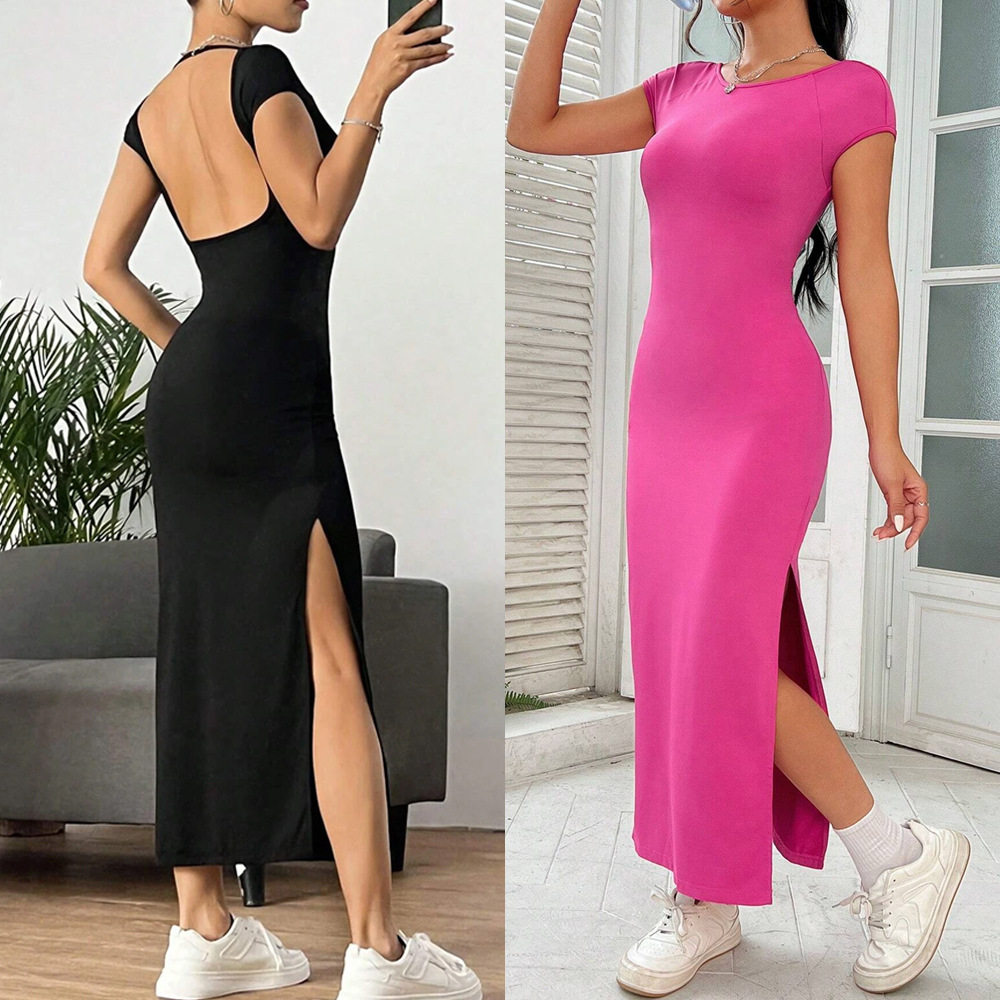 Elegant Sleeveless Knit Dress Backless Side Slit Mid Length Summer Fashion for Women Wholesale Available