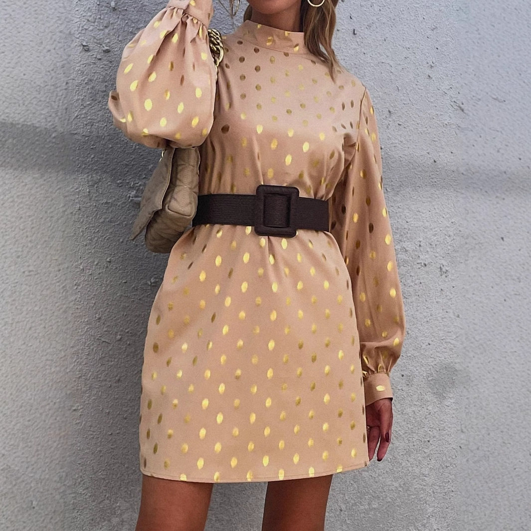 Elegant Polka Dot Long Sleeve Dress Womens Fashion European and American Style Chic Design Perfect for Parties and
