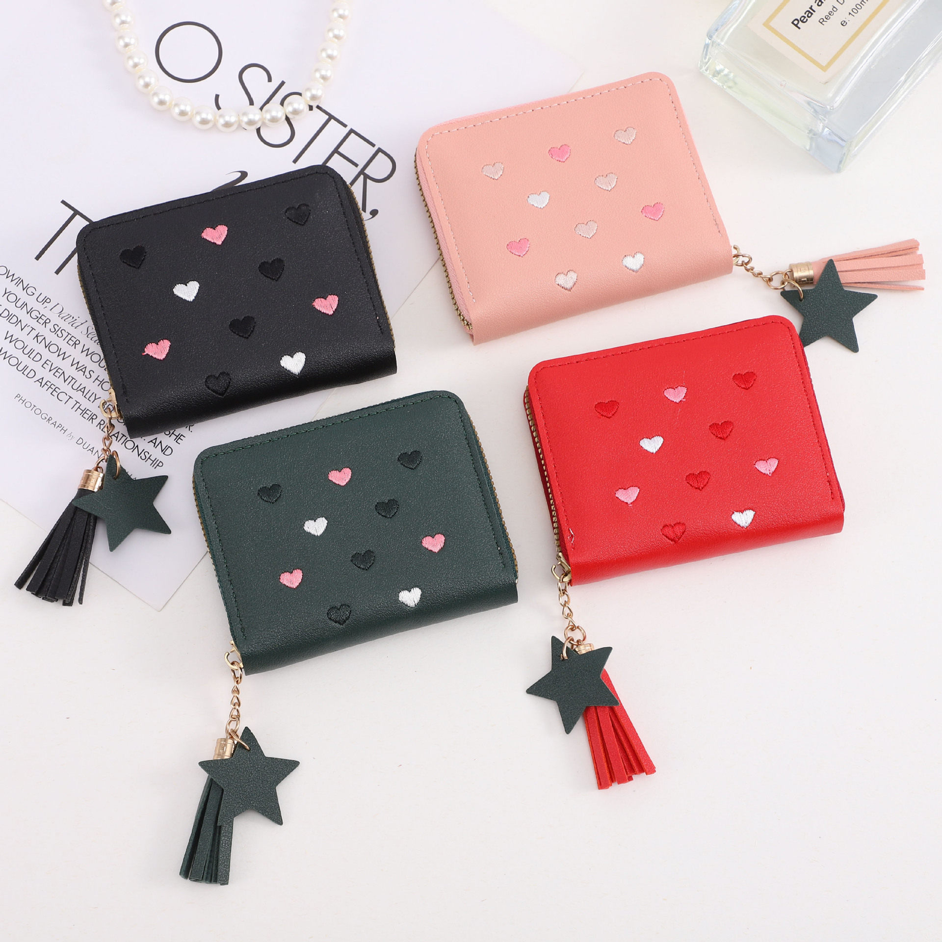 Fashionable and Exquisite Love Coin Purse Cute Girly Heart Multifunctional Bag Tassel Zipper Wallet Bag Spot