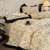 French Hepburn Style Milk Velvet Bed Four-Piece Set New Thickened Coral Velvet Lace Quilt Cover Bed Single Three-Piece Set