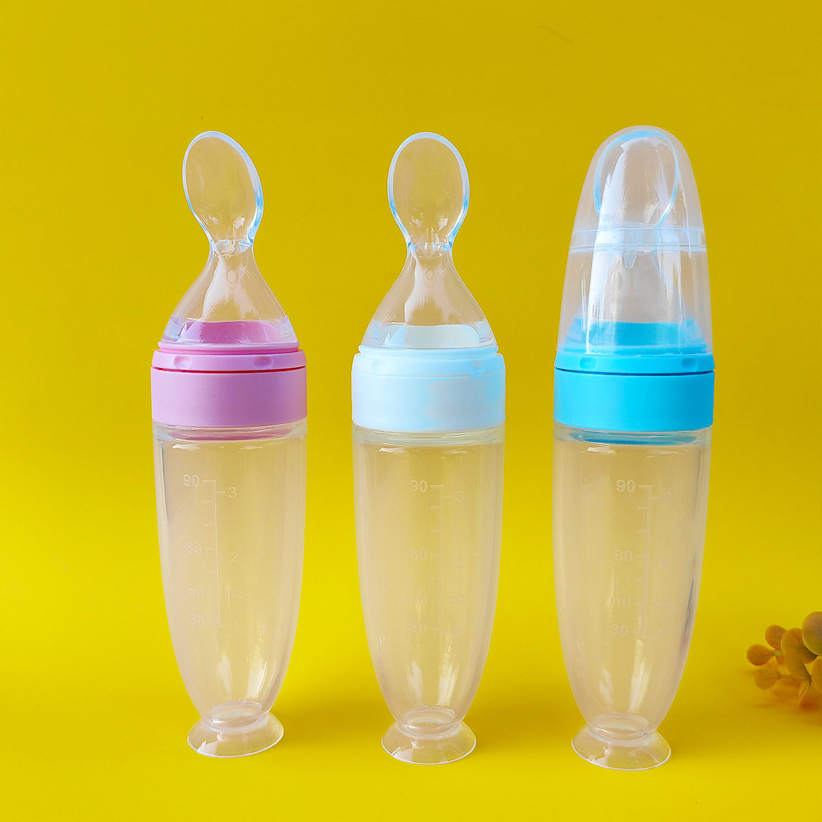 Infant Suction Cup Rice Cereal Bottle 90ml Squeeze Spoon Feeding Soft Spoon Children's Tableware Food-Grade Silicone Rice Cereal Bottle