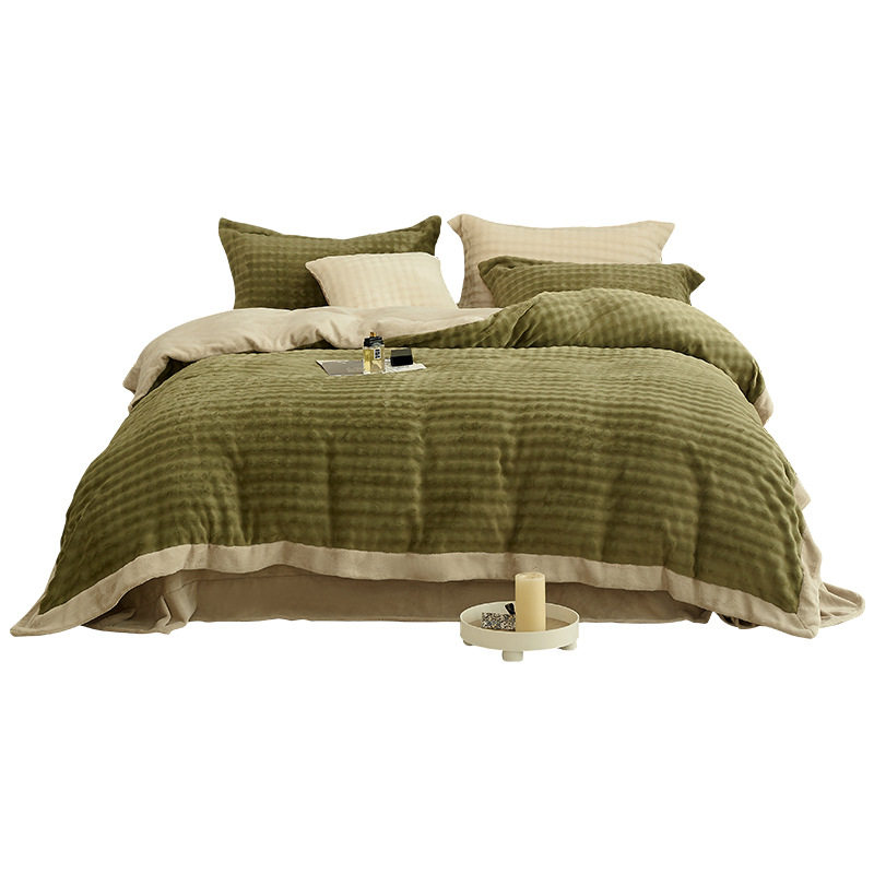 Class a milk velvet four-piece fur-grade rabbit plush quilt cover winter coral velvet bed sheet quilt cover three-piece bed set