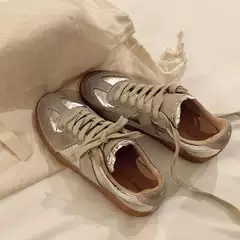 Silver-Colored German Training Shoes for Women, 2026 Spring New Retro Genuine Leather Sports Casual Shoes, Women's Flat Shoes, Versatile Sneakers