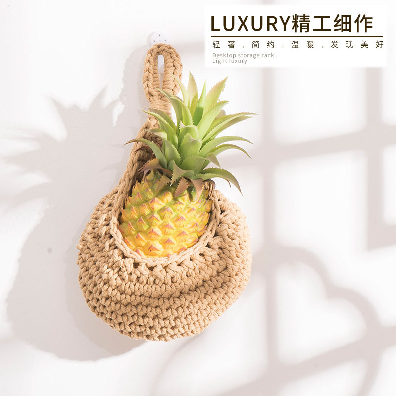 Wall-mounted Storage Basket Hand-woven Vegetable Storage Basket Net Bag Kitchen Wall-mounted Basket Ginger Garlic Storage Basket