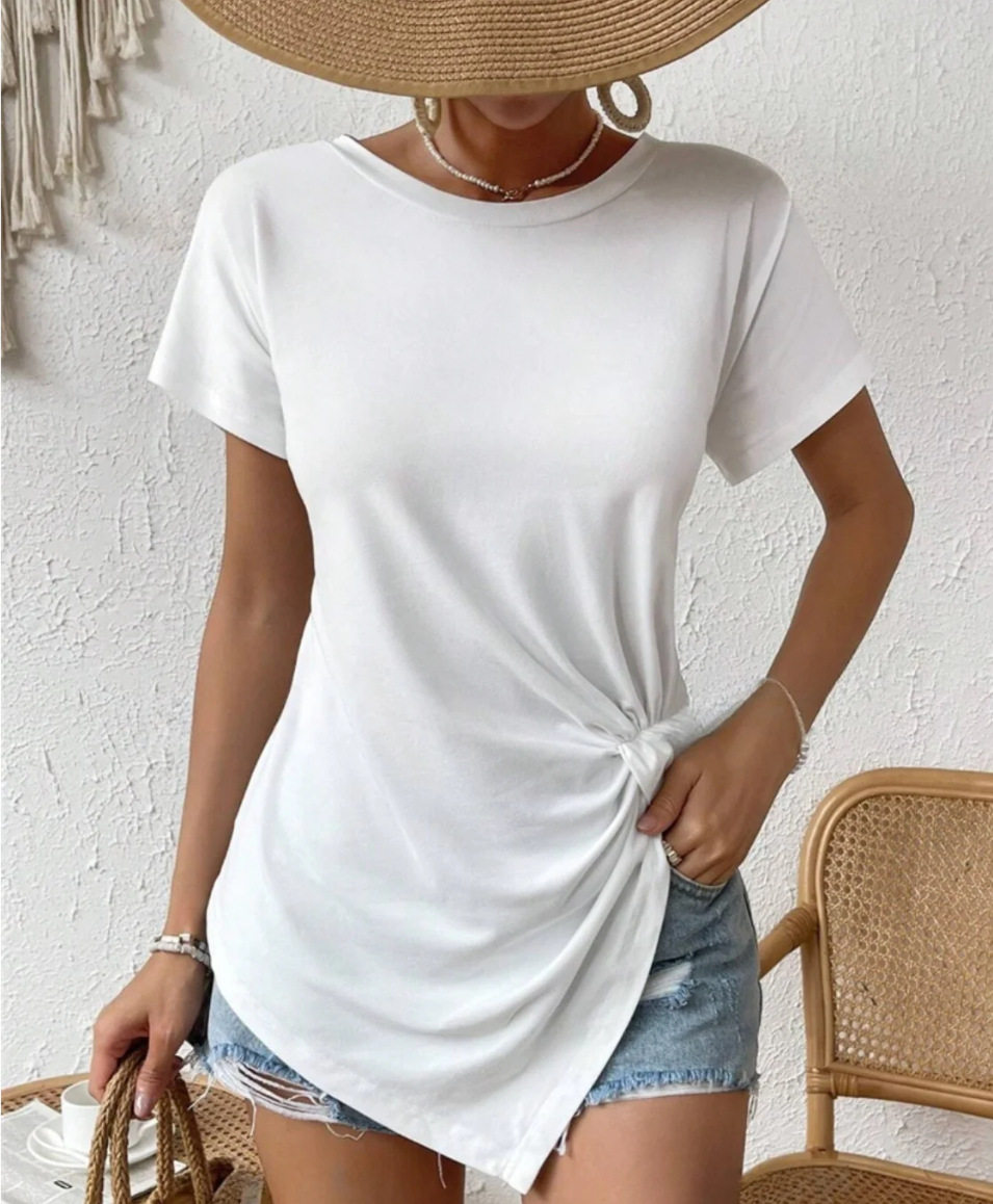 Womens Short Sleeve T Shirt Round Neck Simple Style Comfortable Fit Solid Color Spring Summer Collection