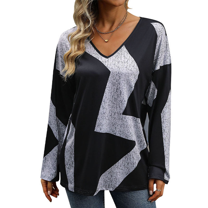 Casual Color Block Long Sleeve Top for Women Loose Fit Autumn Style Comfortable Fabric Wholesale Available