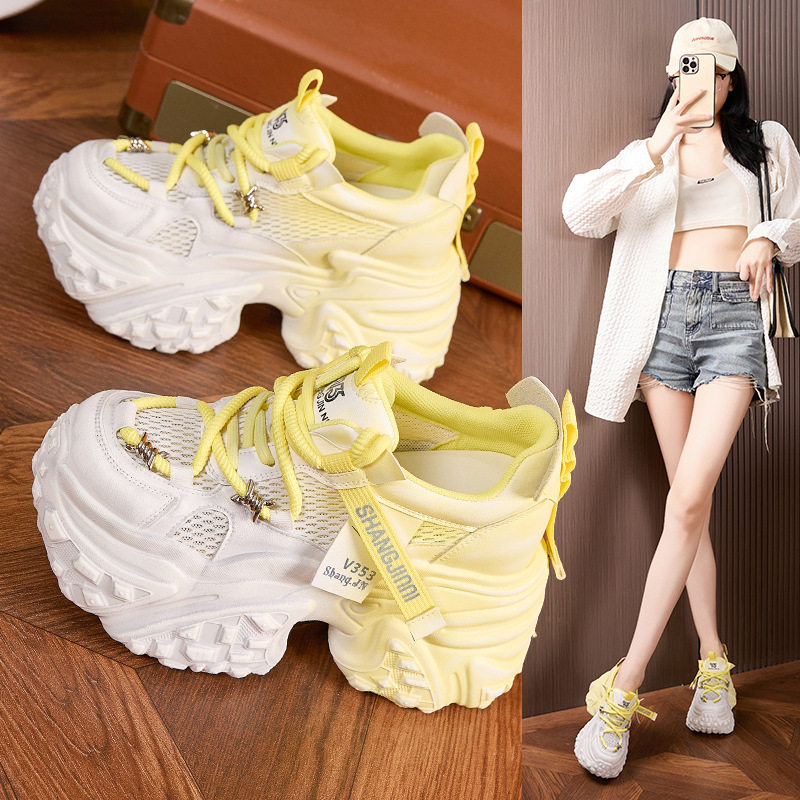 Sandal cao gót nữ hở mũi đế tăng chiều cao, phong cách thể thao, gót siêu cao 8cm — Hồng, Vàng, Xanh