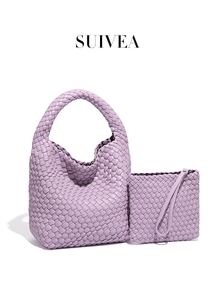 Túi xách nữ dáng xô đan phối quai đeo chéo — B988 # cải xoăn, B988 # Mã não xám, B988 # Màu be, B988 # Màu trắng ngà