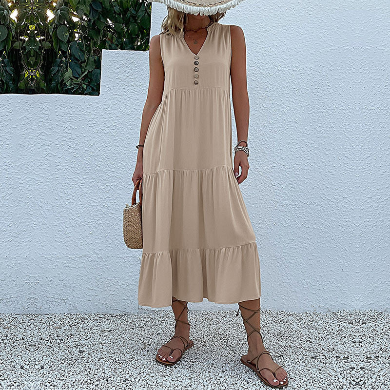 Summer Casual Sleeveless Dress Loose Fit Solid Color Comfortable Fabric Perfect for Everyday Wear Wholesale