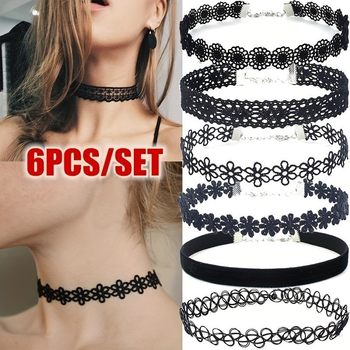 6Pcs Black Collar Women's Choker Clavicle Chain Neck Jewelry Neck Strap Neck Chain Neck Chain Lace Short Necklace