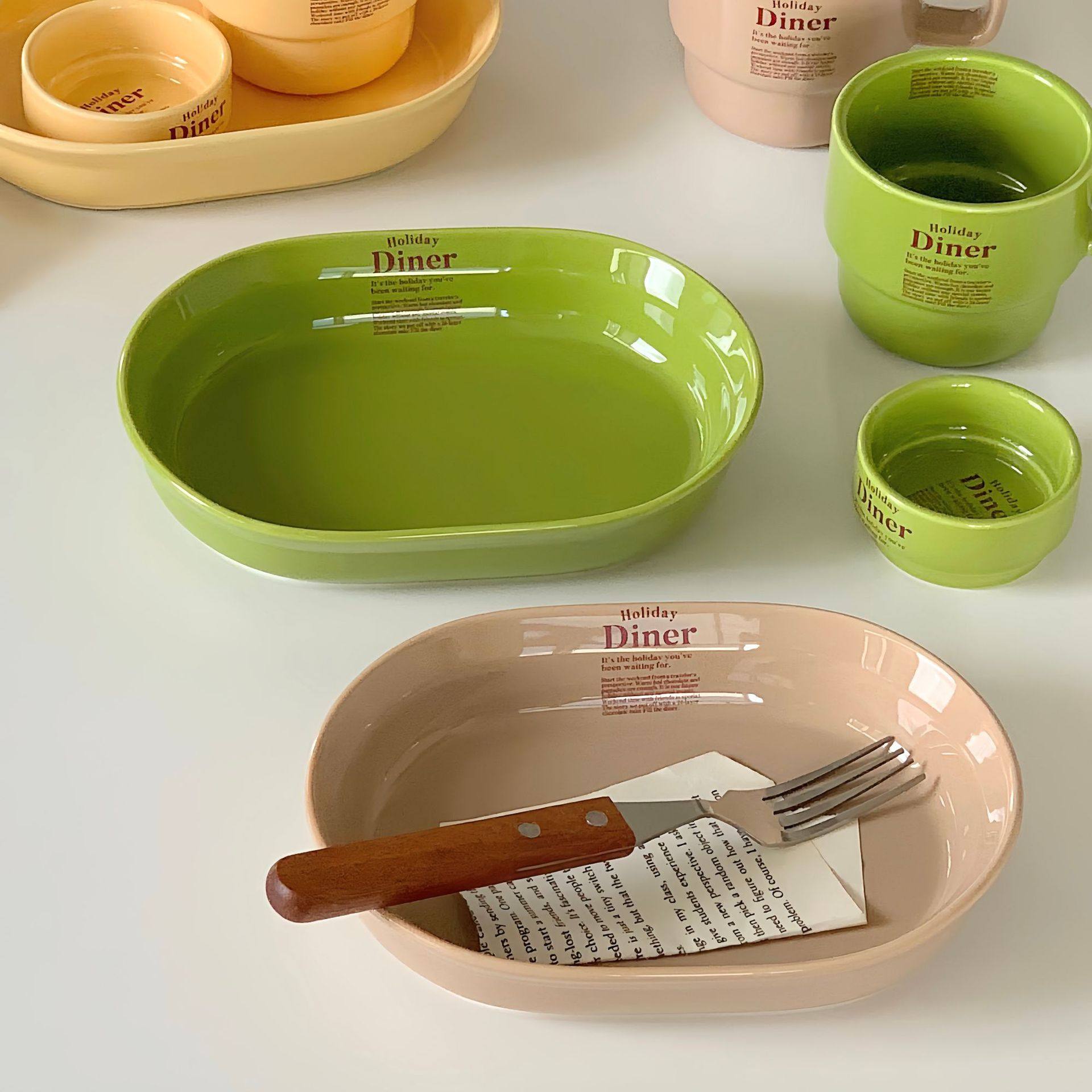 Korean Style Ceramic Tableware Household Dishes and Dish Ins High Color Value Salad Plate Internet Popular Breakfast Plate Cake Dessert Plate