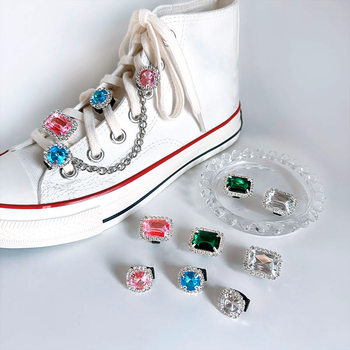 Luxury Pink Blue Diamond shoe buckle shoe clip trendy cool niche design canvas shoes stainless steel chain shoe accessories