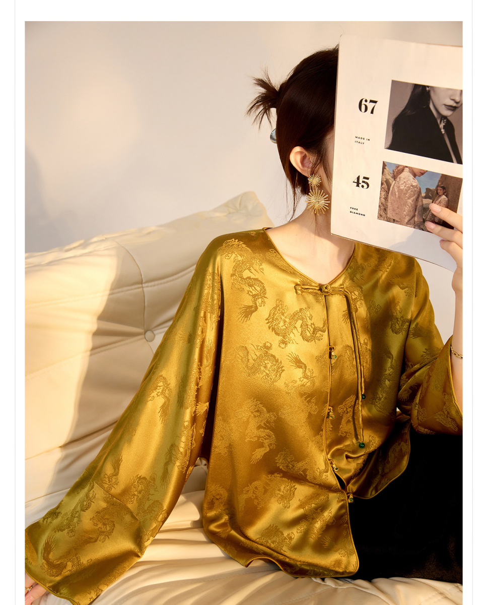 Áo khoác nữ dáng thanh lịch họa tiết rồng dập nổi chất liệu acetate cao cấp