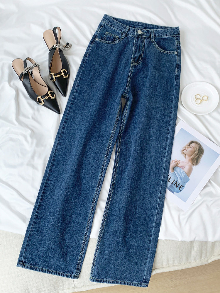 Womens Spring Korean Style Wide Leg Jeans Fashionable Versatile Loose Fit Floor Length Casual Wear Low MOQ