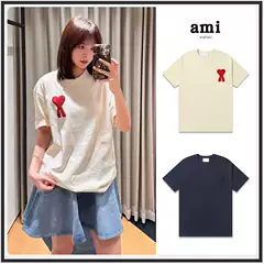 AMI Short Sleeve 2025 Early Spring New Product Classic Love Towel Embroidery Leisure Exercise Loose Macaron T-shirt Couple