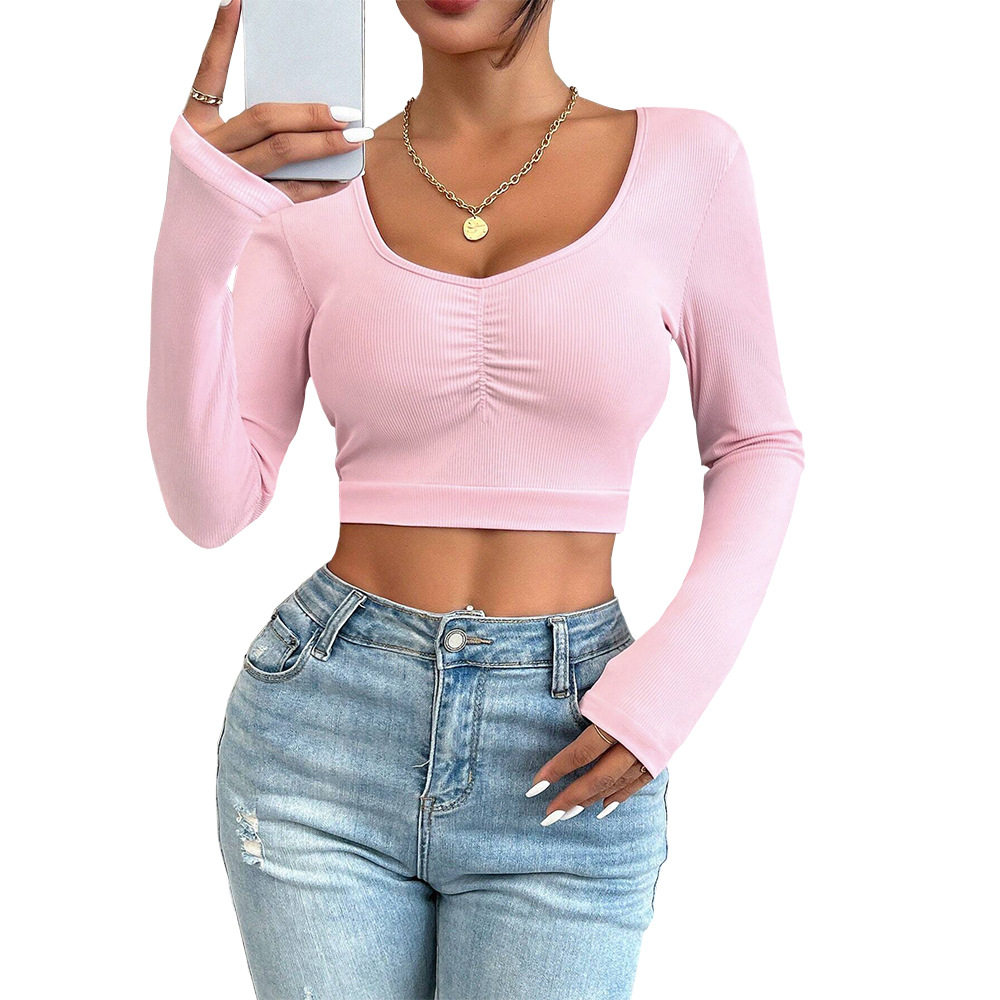 Slim Fit U Neck T Shirt Sweet and Spicy Style Long Sleeve Spring Summer Wear Wholesale Available