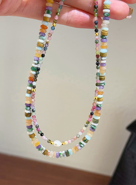 法式复古叠戴简约波西米亚度假风新中式算盘珠项链轻奢百搭锁骨链