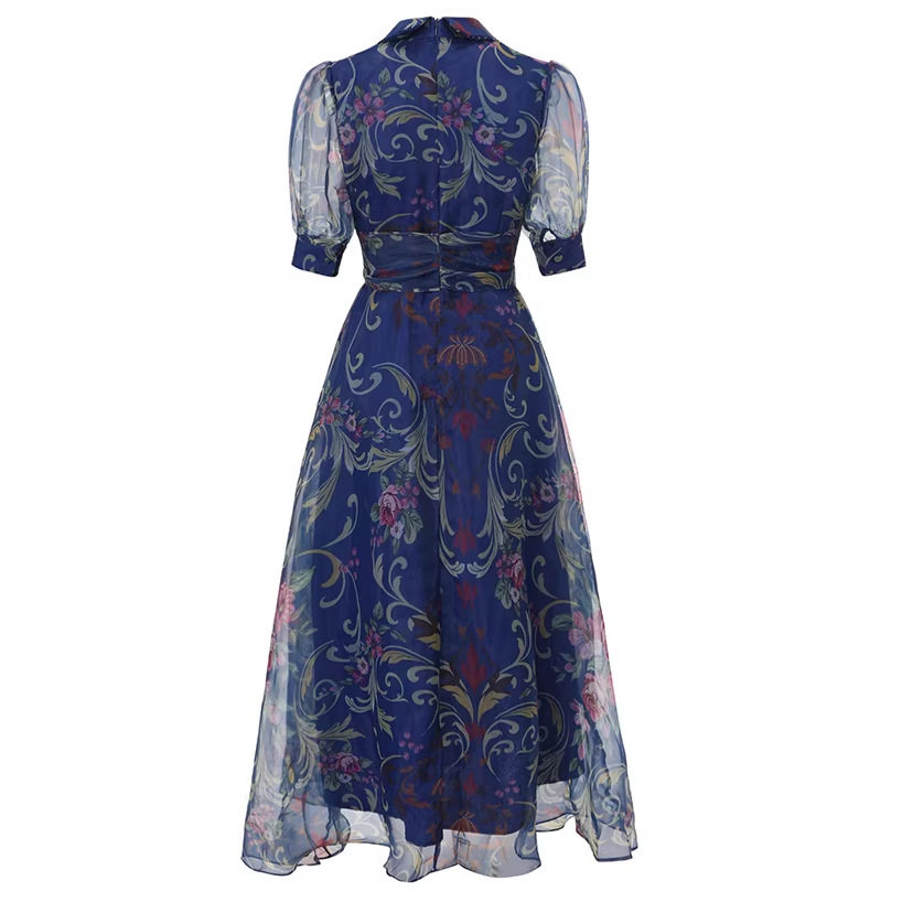 French Romantic Floral Puff Sleeve Dress Spring Summer Belted Waist A Line Silhouette Office Wear Wholesale