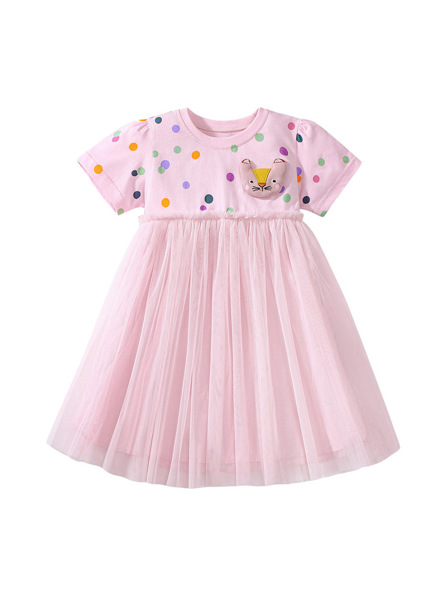 Girls' Cute Summer Mesh Princess Dress, Short-Sleeve Cotton Dress Wholesale