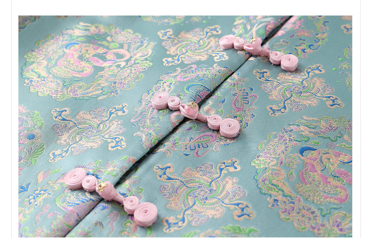 Áo gile nữ dáng vest chất liệu vải jacquard satin, có thể tháo lông — màu xanh