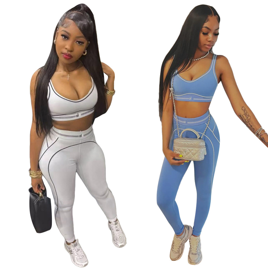 Y9006 欧美跨境女装夏季新款字母时尚瑜伽运动休闲两件套