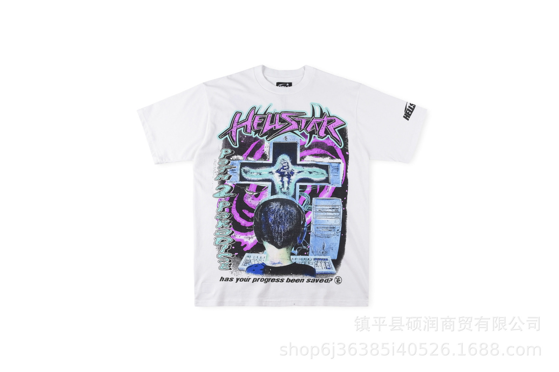 24SS cross-border Hellstar European and American trendy brand washed and distressed men and women's high street loose casual T-shirt