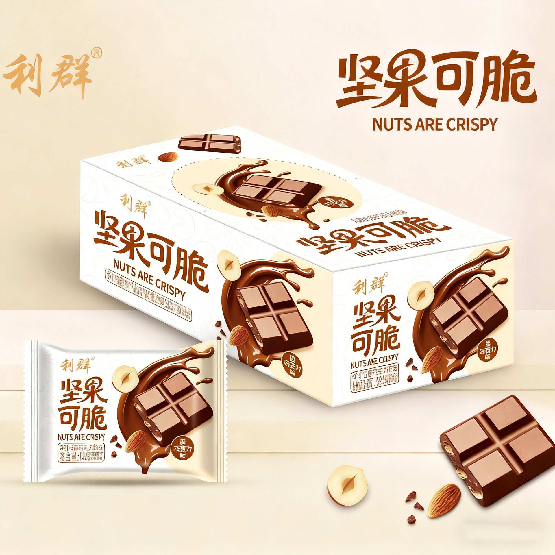 One Piece of Cocoa Butter Chocolate Nuts Crispy Nut Sandwich Mellow Milk Chocolate Crispy