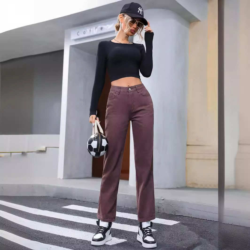 High Waisted Straight Leg Jeans Vintage Style Casual Fashion Versatile Fit Womens Apparel Wholesale Available
