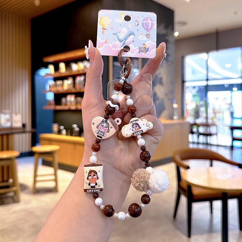 Little Red Book's Same Style Cute Crying Baby Beaded Chain Ins Style Plush Mobile Phone Chain Car Hanging Anti-Lost Chain Key Chain Bracelet