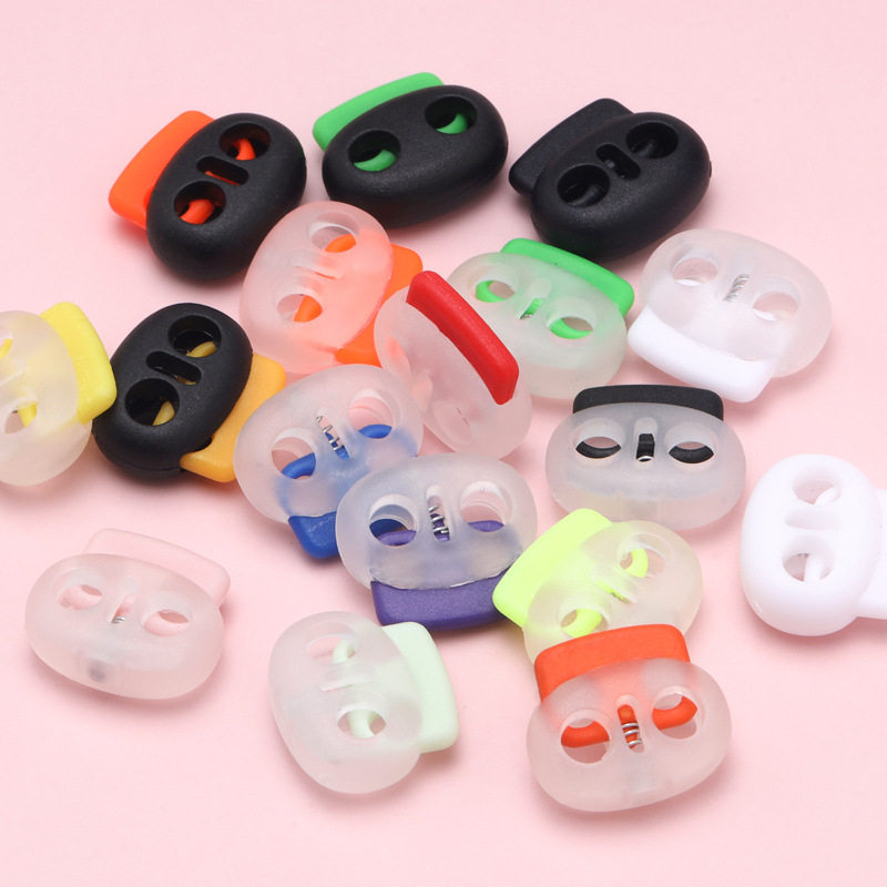 Colorful plastic spring buckle double-hole pig nose buckle nylon shoelace anti-slip buckle shoes backpack elastic rope adjustable buckle