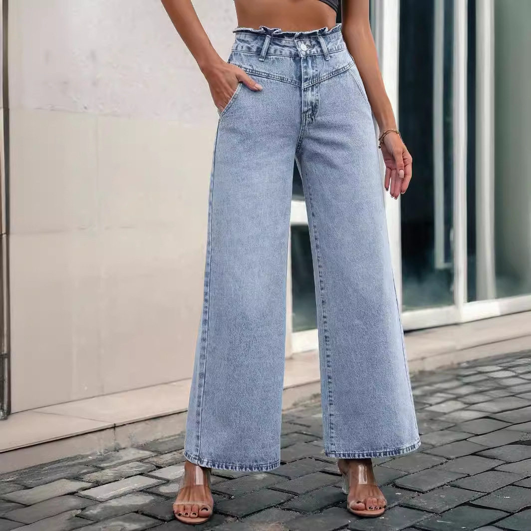 High Waisted Straight Leg Loose Fit Jeans Slimming Design Comfortable Fabric Versatile Style Wholesale Available
