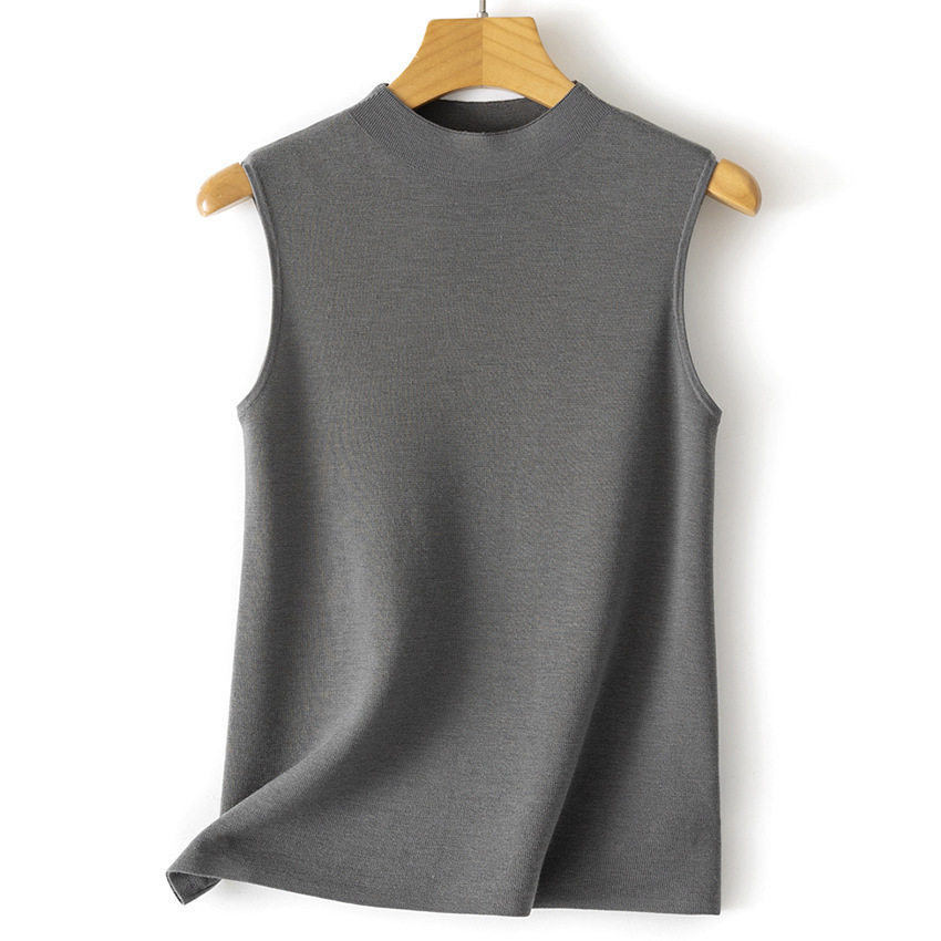 60支精纺美丽诺羊毛针织背心圆领修身女士无袖立领打底衫春夏新款