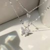 Double-layer Butterfly Necklace ~ Flash Diamond Pendant Spring and Summer New Fashionable Necklace Chain Women's Ins South Korea All-match Cold Style Clavicle Chain