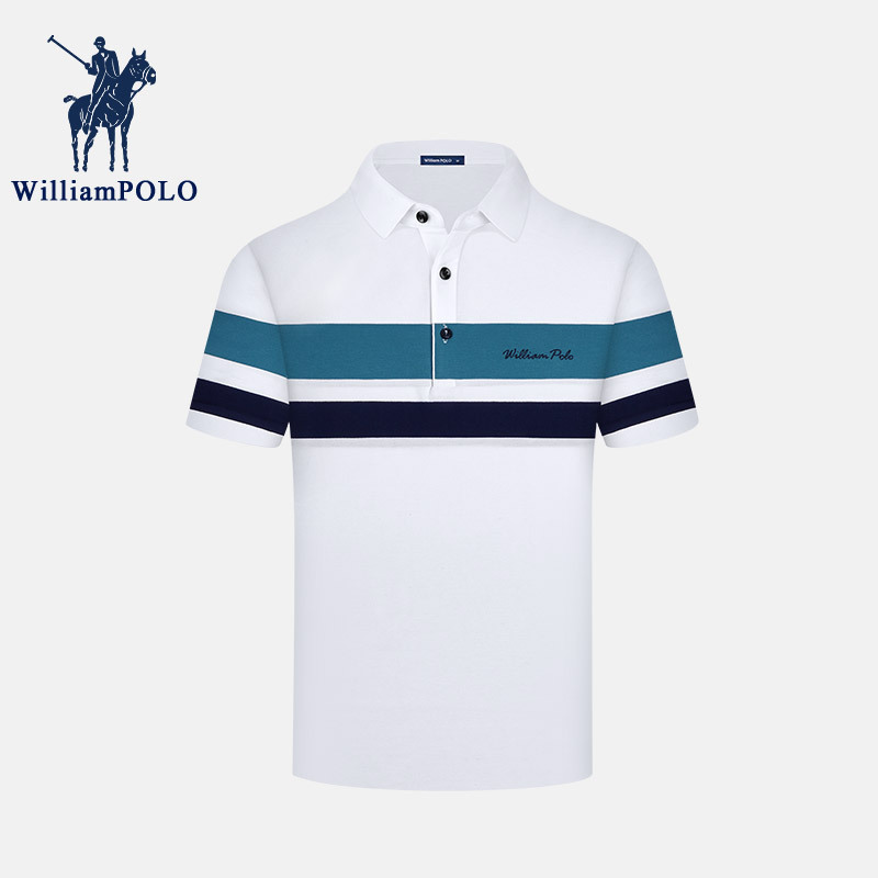 WilliamPOLO保罗衫T2024夏季新款条纹Polo休闲短袖商务百搭翻领 - 图1