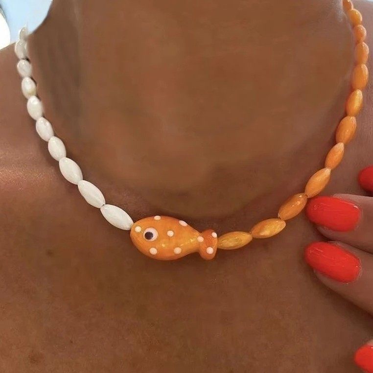 Cross-border Orange Cute Ceramic Wave Dot Clown Fish Clavicle Chain Hand-painted Beaded Bohemian Starfish Necklace