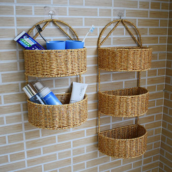 Kitchen Wall-mounted Basket Scallion, Ginger and Garlic Storage Basket Imitation Rattan Woven Decorative Wall-mounted Flower-hanging Basket Door Back Storage Basket Fruit Basket