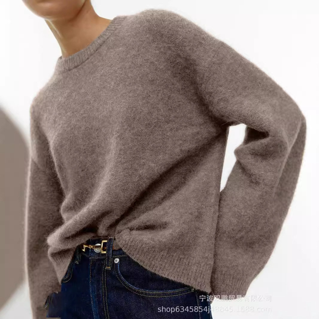 Womens Oversized Gray Pullover Sweater Soft Cashmere Blend Cozy Thick Knit Autumn Winter Casual Wear Wholesale