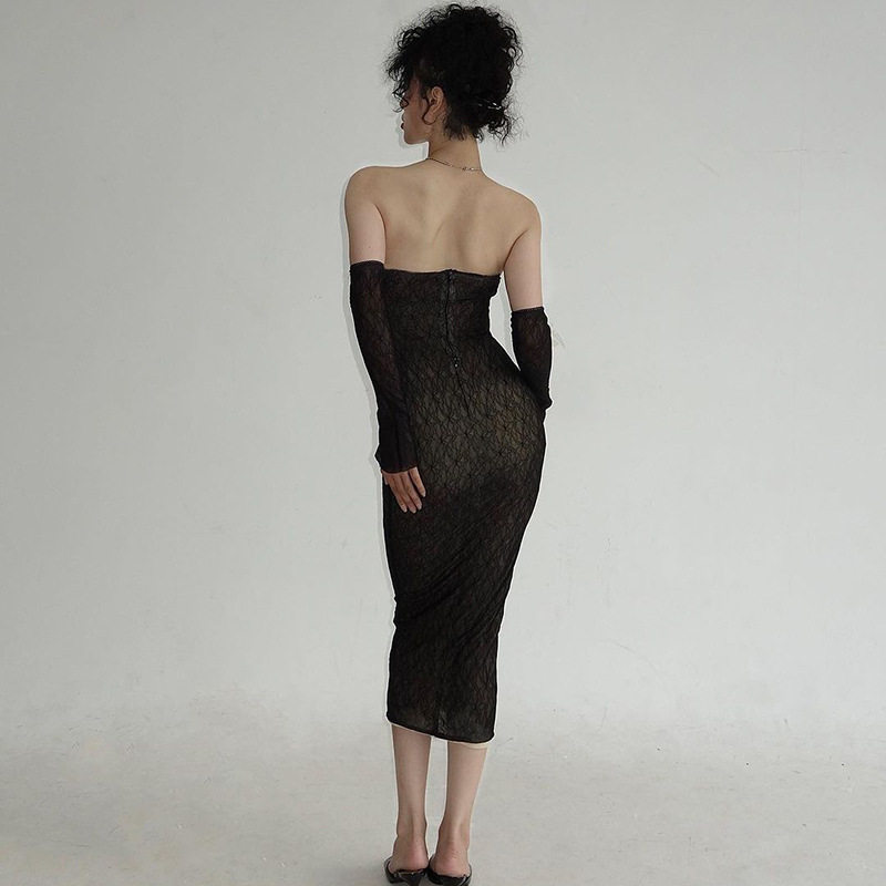 Summer Lace Strapless Bodycon Dress Elegant Fit Sexy Design with Sleeves Perfect for Parties and Night Out