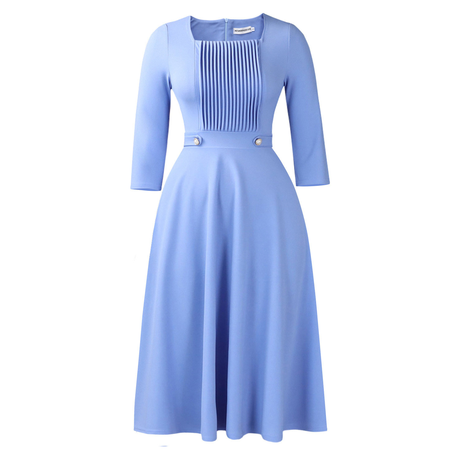 Plus Size Womens Dress Elegant Solid Color Ruffled Design Square Neck High Waist Fashion for Casual Occasions