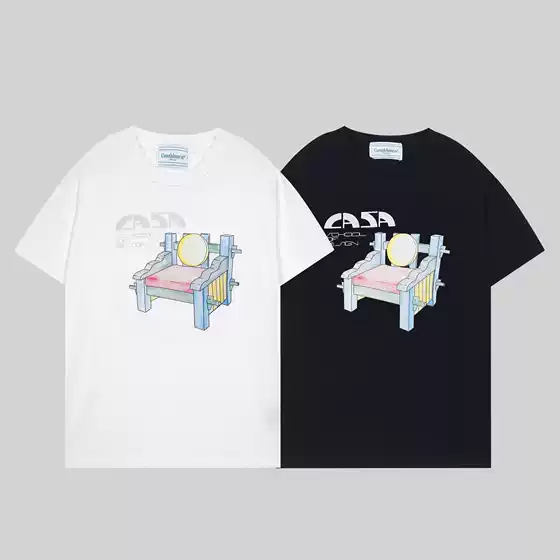 2023 Summer Casablanca Short Sleeve Cross-Border Trendy Brand Casual Art Style Stool Logo Printed Loose T-Shirt