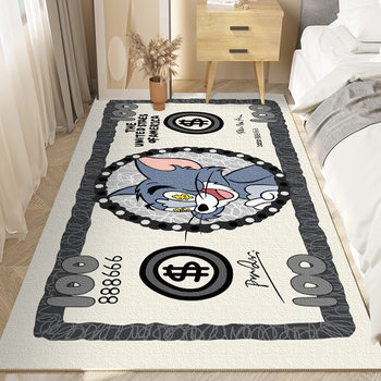 Anime Bay Window Mat Cute Student Cat and Mouse Cartoon Children's Floor Mat Crystal Velvet Printed Carpet