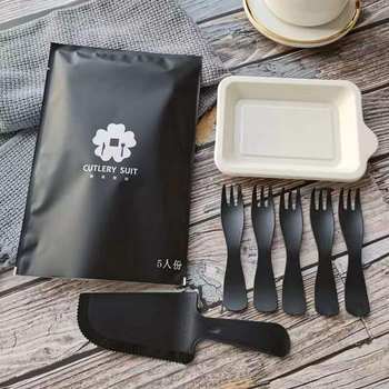 Cake Tableware Disposable Environmentally Friendly Cake Plate Cutlery Various Combinations Rectangular Thickened Pulp Plate Set