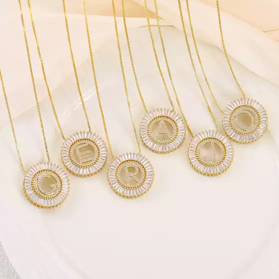Asian Cross-border Jewelry English Letter Necklace Simple Couple Round Zircon Pendant Clavicle Necklace Advanced Sense Accessories